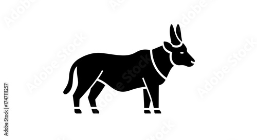 Bold black silhouette of a standing oryx antelope with long straight horns against a white backdrop vector