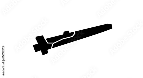 Abstract dark silhouette of a stylized broken futuristic sword with jagged edges on vector
