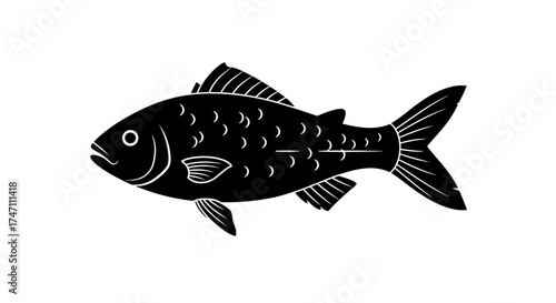 Artistic stylized black fish silhouette cutout side view nautical marine life symbol clean design vector
