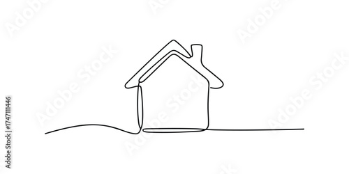Continuous thin line home vector illustration. Single continuous line drawing of a luxury house in a big cit minimalist house icon.