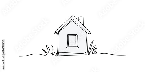 Continuous thin line home vector illustration. Single continuous line drawing of a luxury house in a big cit minimalist house icon.