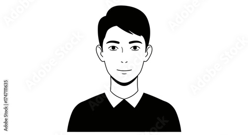 Stylized black and white sketch portrait of a young man with dark hair wearing a collared shirt and sweater vector