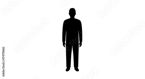 Full body silhouette of a standing man against a white backdrop representing a human figure for design projects vector