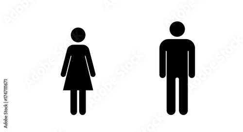 Simple black silhouettes representing male and female figures for restroom or gender identification signage and concepts vector