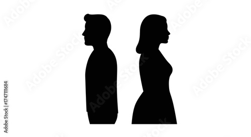Silhouette couple facing away from each other representing disagreement relationship conflict emotional distance and separation vector