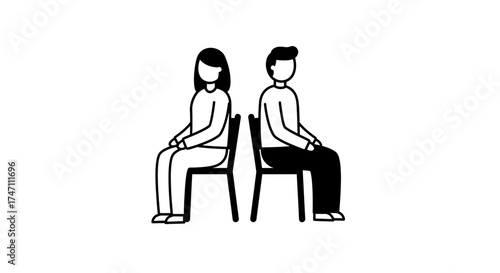 Two abstract figures sitting back to back on chairs symbolizing separation relationship conflict and communication breakdown vector
