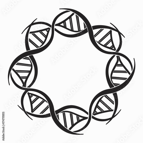 Black D N A helix circular logo on white background