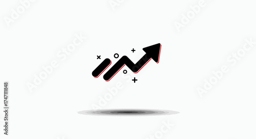 Abstract black arrow chart symbol showing upward trend and growth concept with subtle particles and shadow effect vector