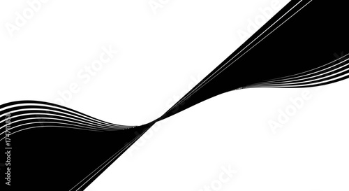Abstract black swirling lines creating a dynamic flowing curve across a clean white canvas vector