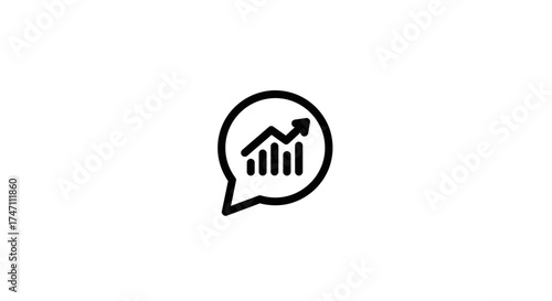 Business growth chart inside speech bubble symbolizing financial success and positive economic trends discussed online vector