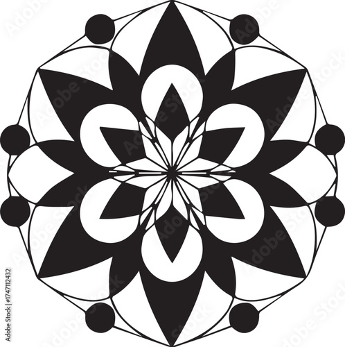 black and white floral ornament ar Polygonal Flower Mandala