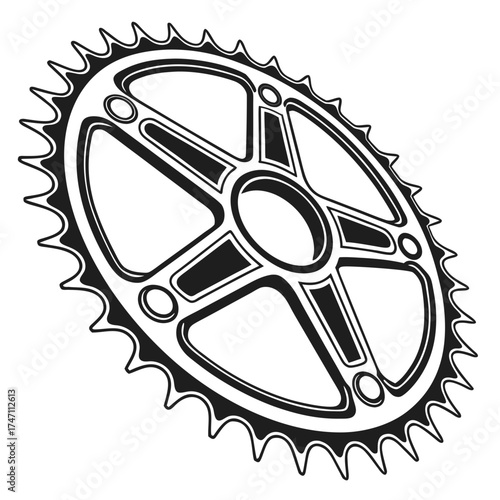 Black bicycle chainring on white background gear bike 1
