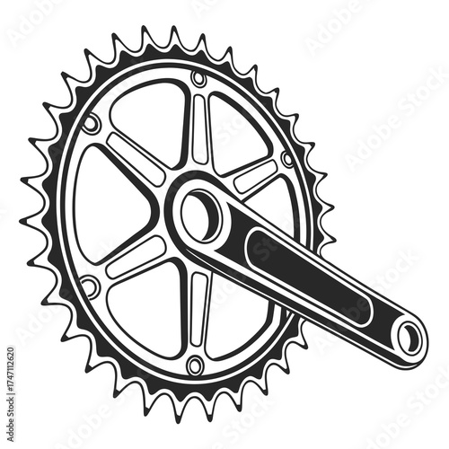 Black bicycle crankset gear on white background chainring
