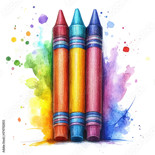 watercolor of Crayon, vector, isolated on a white background.