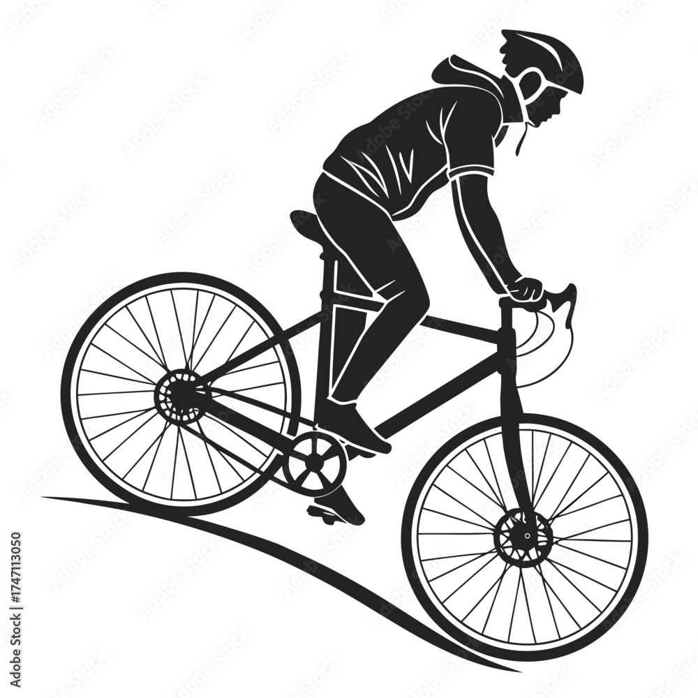 Naklejka premium Black silhouette of a cyclist on a road bike bicycle