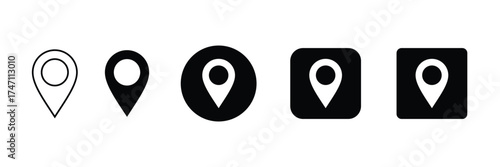 Three white map location pins arranged in a row isolated on transparent background
