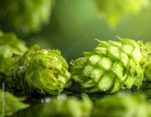 Close-up of fresh, wet hops (1)