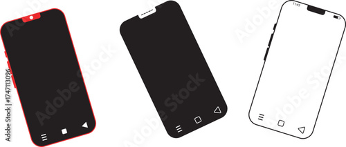 Modern Mobile Phone Collection Featuring Front View Transparent Screen Models for Design Presentation. Art & Illustration