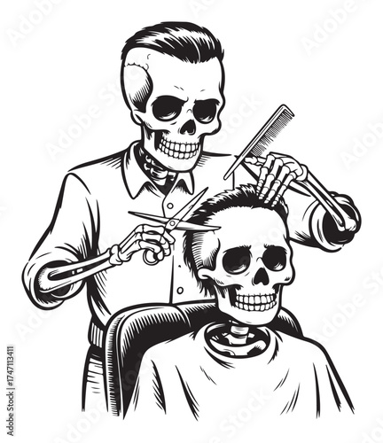 Barber cutting hair of client with scissors Religious Symbol hairdresser comb