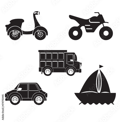  Silhouette of motorcycle truck and car vehicles design, Transportation travel trip urban motor speed fast automotive