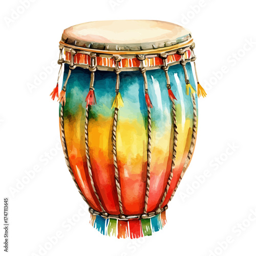 watercolor vector of Conga, isolated on a white background.