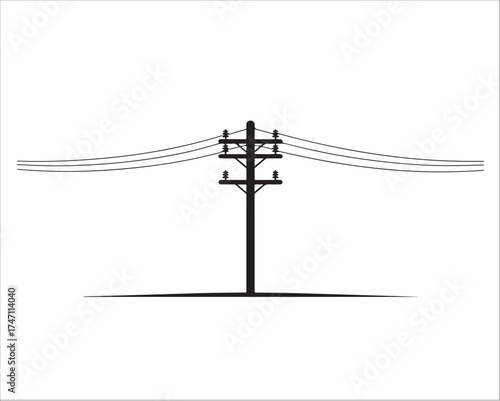 Electric power line pole silhouette vector illustration for energy infrastructure