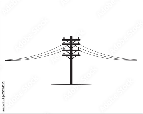 Silhouette of electric power line pole with wires — electricity transmission, utility infrastructure, energy distribution concept vector illustration in minimal black design