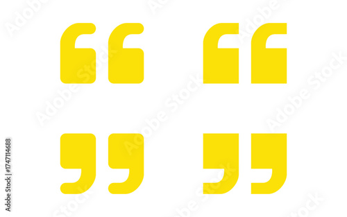 Four bright yellow quotation marks arranged in a two by two grid isolated on transparent background