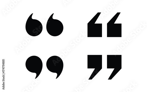 Four Black Quotation Mark Icons On Transparent Background