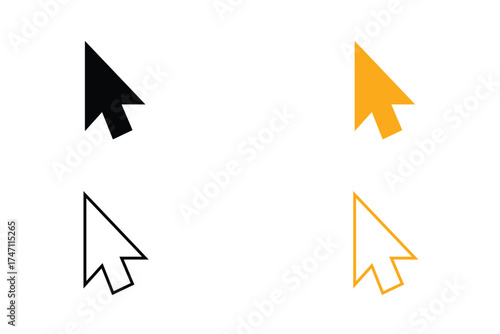 Four different computer mouse cursor pointer icons in white and orange isolated on transparent background