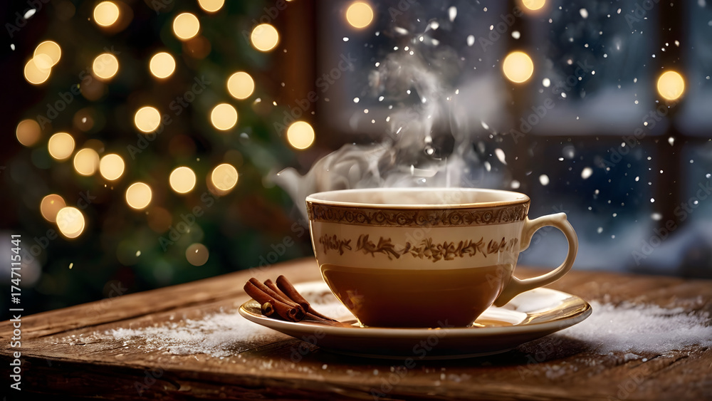 Fototapeta premium cup of coffee with christmas decorations
