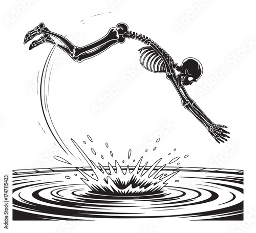 Black diving into water with splash and ripples vector Religious Symbol black and white
