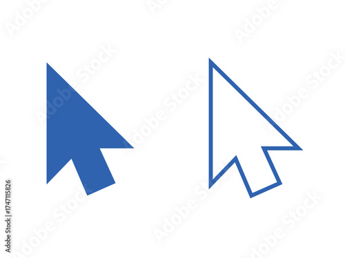 Two blue computer mouse cursors one solid and one outlined isolated on transparent background