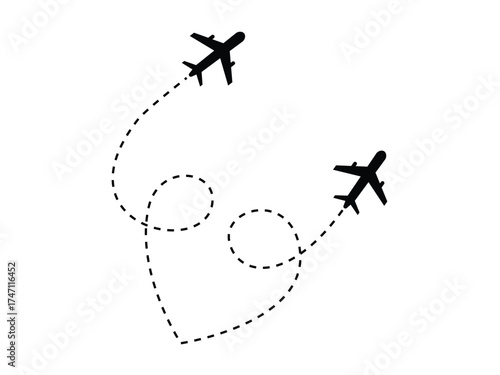 Two Black Airplanes Flying flight On Transparent Background