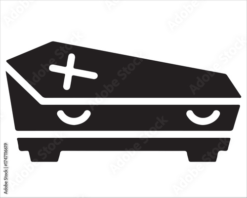 Gothic coffin vector design in black and white for horror or funeral themes