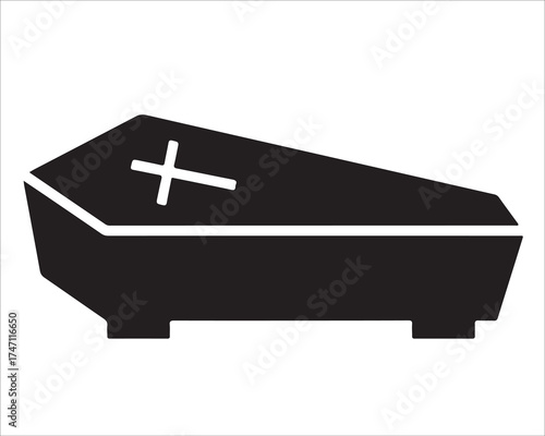 Black coffin silhouette vector illustration — funeral and Halloween symbol