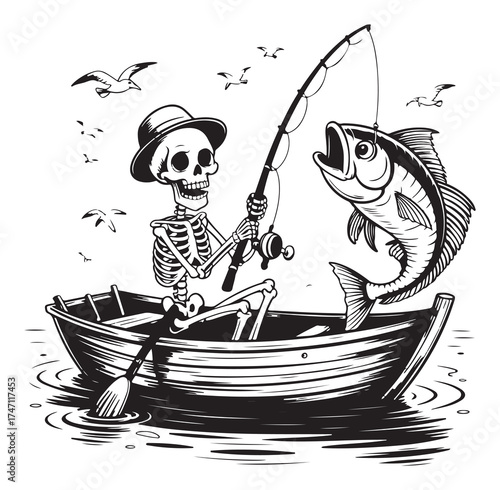 Fishing from a boat with a large fish on the line water Religious Symbol vector