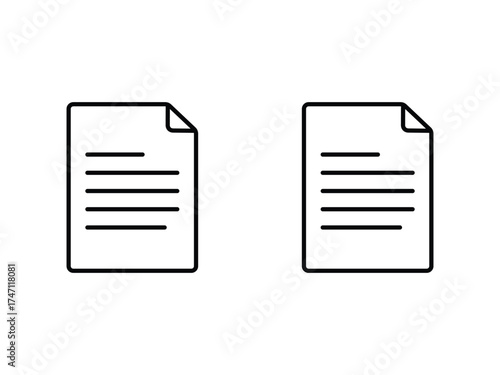Two Black document icons with text lines and a folded corner isolated on transparent background
