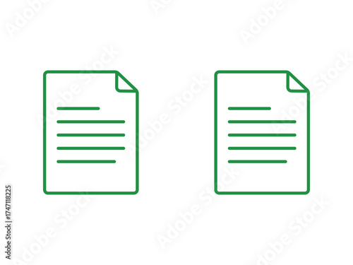Two Green document icons representing written text or information one filled and one outlined isolated on transparent background