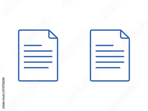 Two Blue document icons with text lines and a folded corner isolated on transparent background