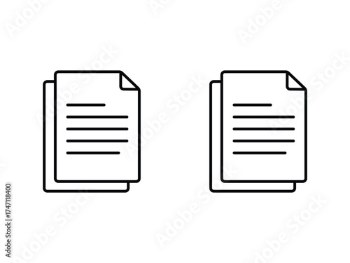 Simple white icon of stacked documents or papers with lines representing text isolated on transparent background