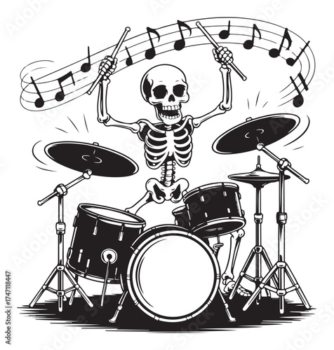 Playing drum kit with musical notes vector art Religious Symbol drummer drums