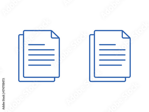 Two stylized document icons with lines of text representing paper sheets isolated on transparent background