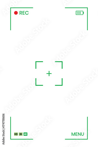 Camera viewfinder interface with recording indicator and battery On Transparent Background
