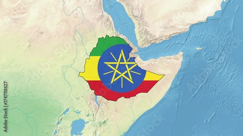 Ethiopia Map Flag with border	