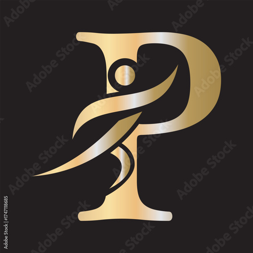 Initial Fitness Logo combine with letter P vector template