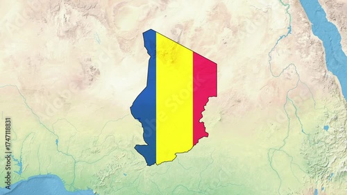 Chad Map Flag with border	