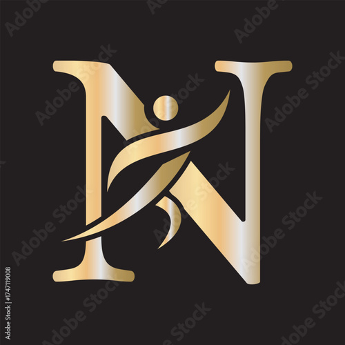 Initial Fitness Logo combine with letter N vector template