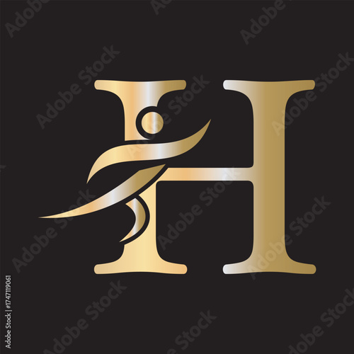 Initial Fitness Logo combine with letter H vector template
