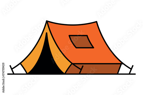 Illustration of a colorful camping tent with a window on a white background